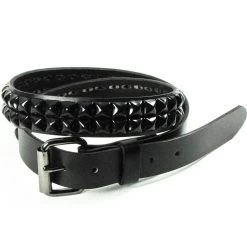 Mascorro Leather Studded Leather Belt In Black On Black - 2 Row ACCESSORIES