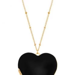 Girly Accessories Heart Locket Necklace - Black