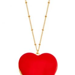 Girly Accessories Heart Locket Necklace - Red