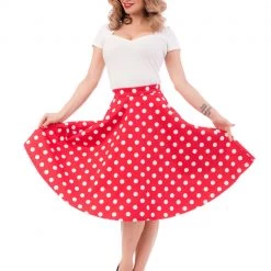 NEW ARRIVALS High-Waist Thrills Skirt In Red & White Dot By Steady Clothing