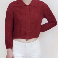 MAK Chunky Knit Collared Cardigan In Red APPAREL