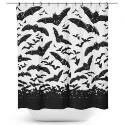Spooksville Bats Shower Curtain In White & Black By Sourpuss EVERYTHING ELSE