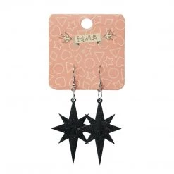 Erstwilder ACCESSORIES Art Nouveau Essentials Starburst Dangle Earrings - Black Ripple Glitter