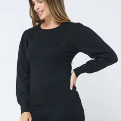 Cielo Balloon Sleeve Crew Neck Sweater In Black