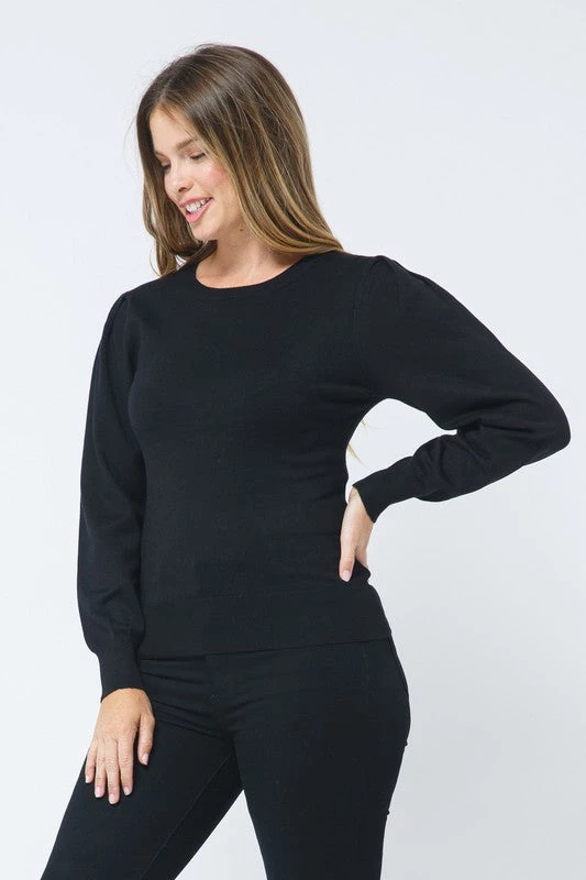 Cielo Balloon Sleeve Crew Neck Sweater In Black 3 Cielo Balloon Sleeve Crew Neck Sweater In Black