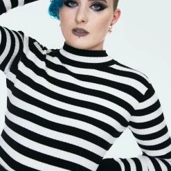 Jawbreaker Black & White Stripe Mock Turtleneck Sweater APPAREL