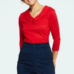 Retro V-Neck Top In Red By Voodoo Vixen APPAREL