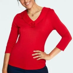 Retro V-Neck Top In Red By Voodoo Vixen APPAREL