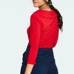 Retro V-Neck Top In Red By Voodoo Vixen APPAREL