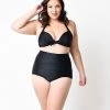 Unique Vintage Monroe High-Waist Swim Bottoms In Black APPAREL
