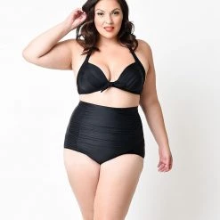 Unique Vintage Monroe High-Waist Swim Bottoms In Black APPAREL