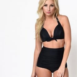 Unique Vintage Monroe High-Waist Swim Bottoms In Black APPAREL 9 Unique Vintage Monroe High-Waist Swim Bottoms In Black APPAREL