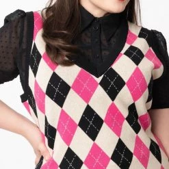 APPAREL Brando Pink Argyle Sweater Vest By Unique Vintage - Size XS/S