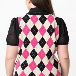 APPAREL Brando Pink Argyle Sweater Vest By Unique Vintage - Size XS/S