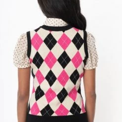 APPAREL Brando Pink Argyle Sweater Vest By Unique Vintage - Size XS/S