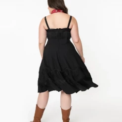 Black Fringe Girlie Dress By Unique Vintage NEW ARRIVALS