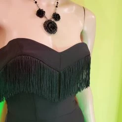 Black Fringe Girlie Dress By Unique Vintage NEW ARRIVALS