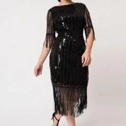 APPAREL Marcy Black Sequin Flapper Dress By Unique Vintage