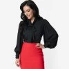 Gwen Tie-Neck Blouse In Black By Unique Vintage