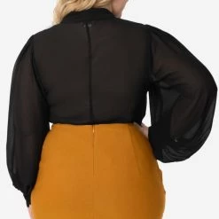 Gwen Tie-Neck Blouse In Black By Unique Vintage