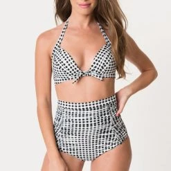 Unique Vintage APPAREL Monroe Bikini Top In Black & White Gingham - Size XL
