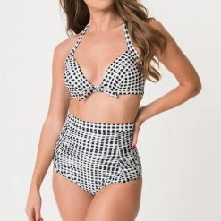 Unique Vintage APPAREL Monroe Bikini Top In Black & White Gingham - Size XL