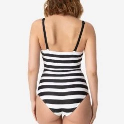 Barbie X Unique Vintage Black & White Chevron Stripe Swimsuit