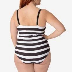 Barbie X Unique Vintage Black & White Chevron Stripe Swimsuit