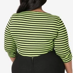 Gracie Top In Black & Neon Green Stripe By Unique Vintage APPAREL