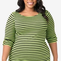 Gracie Top In Black & Neon Green Stripe By Unique Vintage APPAREL