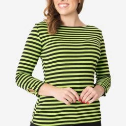 Gracie Top In Black & Neon Green Stripe By Unique Vintage APPAREL