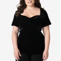 Ruthie Black Velvet Sweetheart Top By Unique Vintage