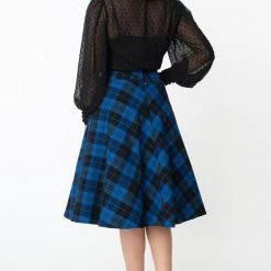 Vivien Swing Skirt In Blue & Black Plaid By Unique Vintage APPAREL