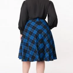 Vivien Swing Skirt In Blue & Black Plaid By Unique Vintage APPAREL