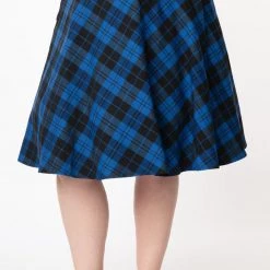 Vivien Swing Skirt In Blue & Black Plaid By Unique Vintage APPAREL