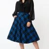 Vivien Swing Skirt In Blue & Black Plaid By Unique Vintage APPAREL 2 Vivien Swing Skirt In Blue & Black Plaid By Unique Vintage APPAREL