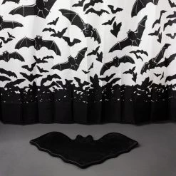 Spooksville Bats Shower Curtain In White & Black By Sourpuss EVERYTHING ELSE
