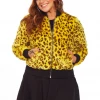 Sourpuss Clothing Yellow Leopard Faux Fur Bomber Jacket
