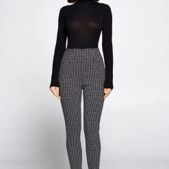 Chocolate USA Black & White Diamond Print Stretch Knit Cropped Cigarette Pants APPAREL