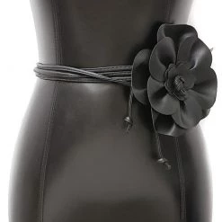 Apple Accessories Black Faux Leather Flower Tie Belt
