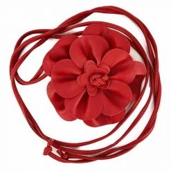 Apple Accessories Red Faux Leather Flower Tie Belt