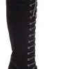Shoe Click Black Faux Suede Lace-Up Tall Boot