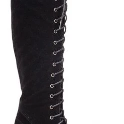 Shoe Click Black Faux Suede Lace-Up Tall Boot