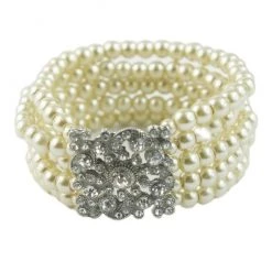 Ole Multi-strand Faux Pearl & Rhinestone Stretch Bracelet In Cream ACCESSORIES