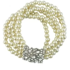 Ole Multi-strand Faux Pearl & Rhinestone Stretch Bracelet In Cream ACCESSORIES