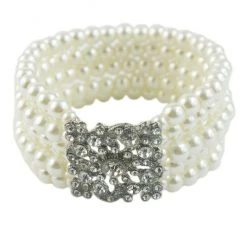 Ole ACCESSORIES Multi-strand Faux Pearl & Rhinestone Stretch Bracelet In White
