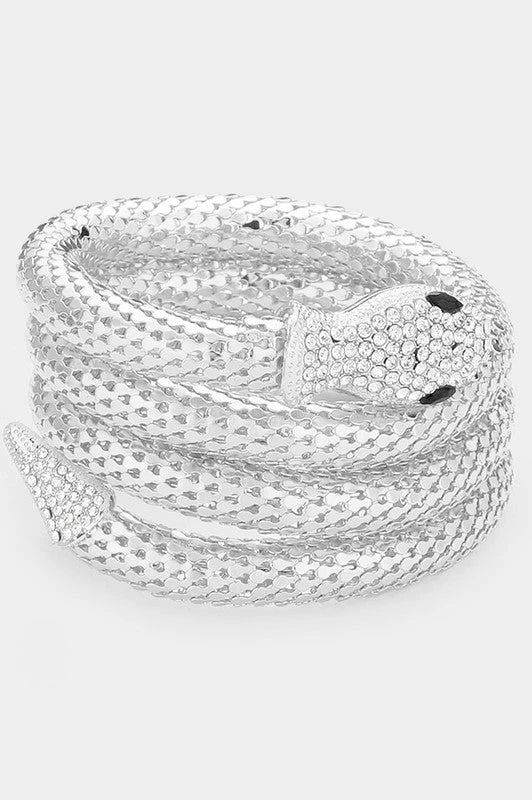 Wona Trading ACCESSORIES Silver Metal And Rhinestone Snake Coiled Bracelet 3 Wona Trading ACCESSORIES Silver Metal And Rhinestone Snake Coiled Bracelet