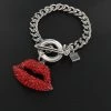 Funteze Red Rhinestone Lips Toggle Bracelet