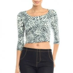 Capella APPAREL Grey Leopard Print Crop Top