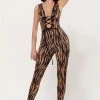 Fashion Wildcat APPAREL Tiger Print Lace-up Catsuit